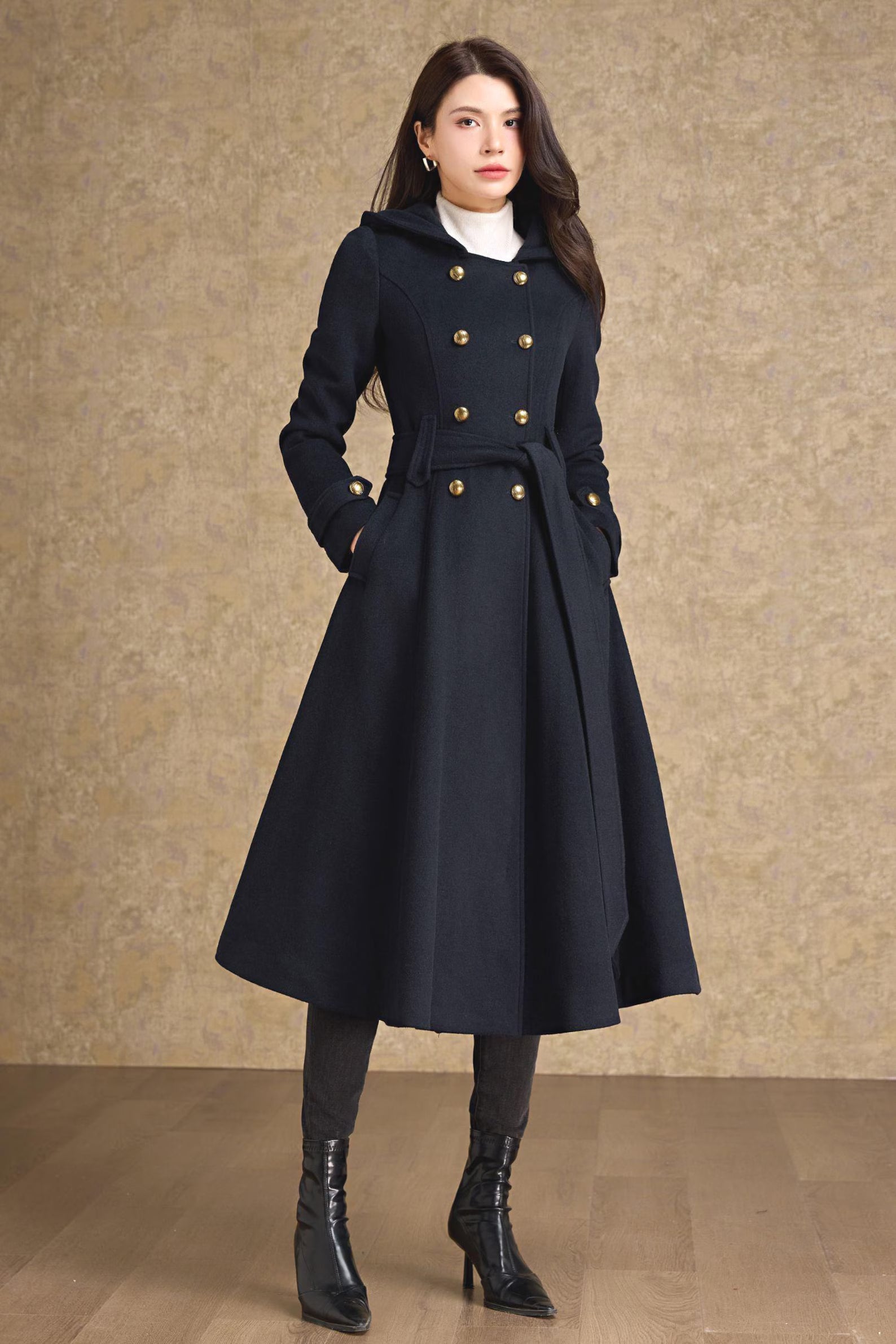 Lena - Marineblaue Damen-Wolltrenchcoat