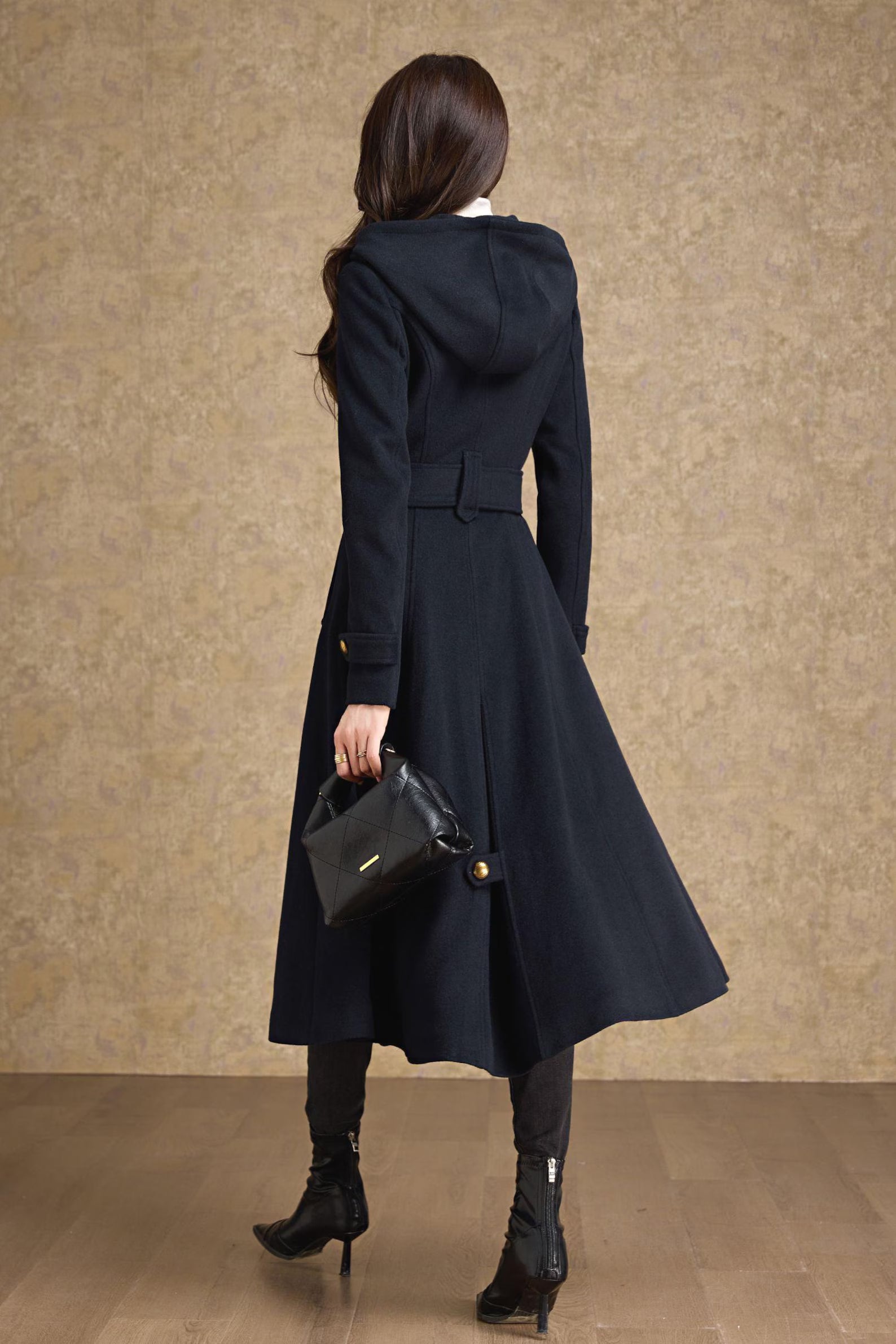 Lena - Marineblaue Damen-Wolltrenchcoat